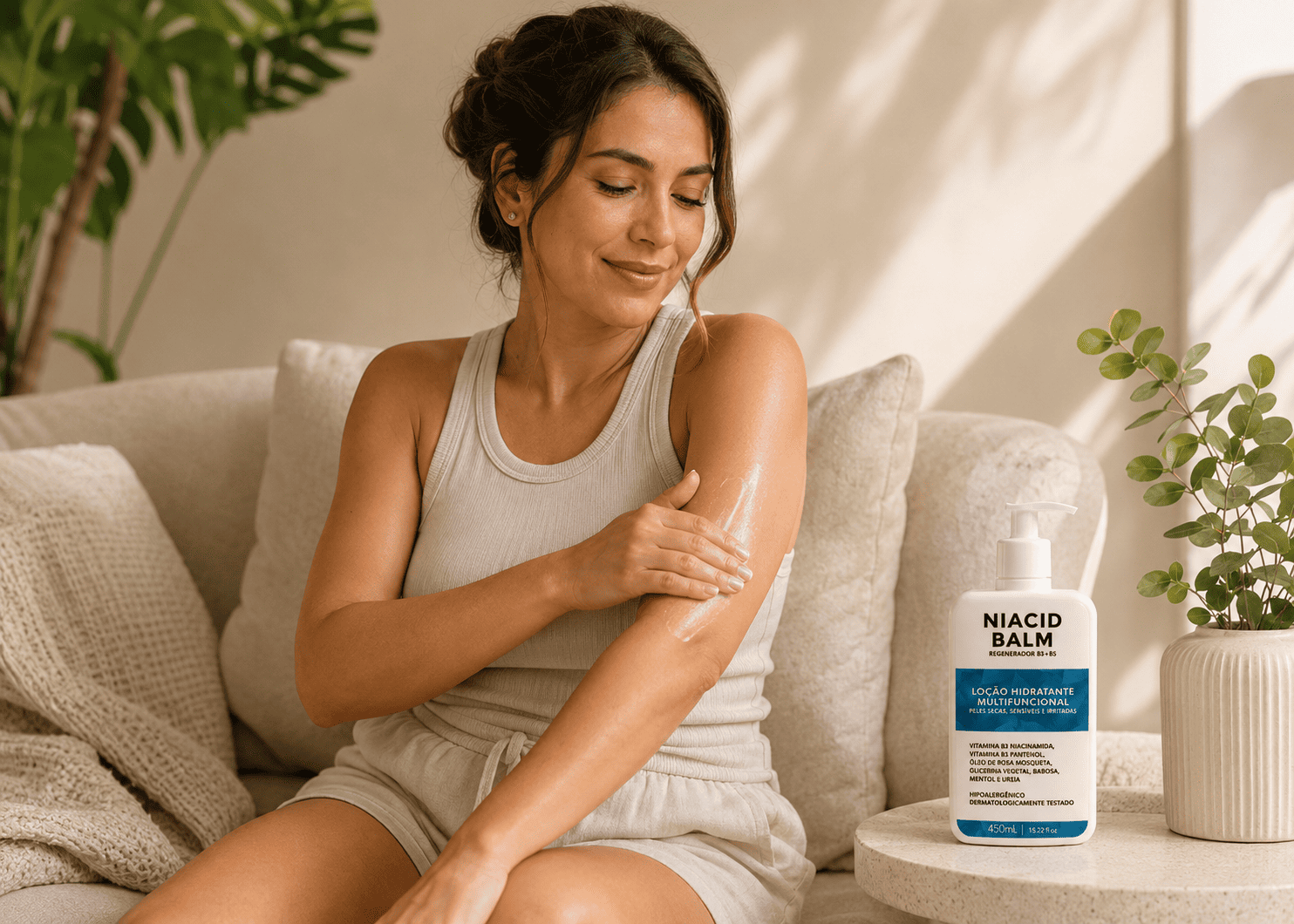 Creme firmador do Zeniar Derm&eacute;lia Duo em rotina corporal